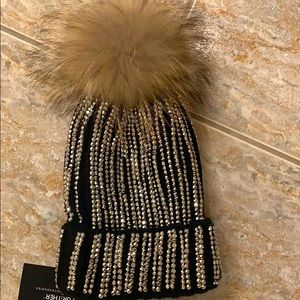 Black Bedazzled Pom Pom Hat